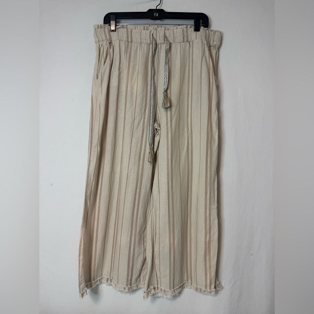 Beau Dawson Women's Tan Striped Linen Pants Size XL
